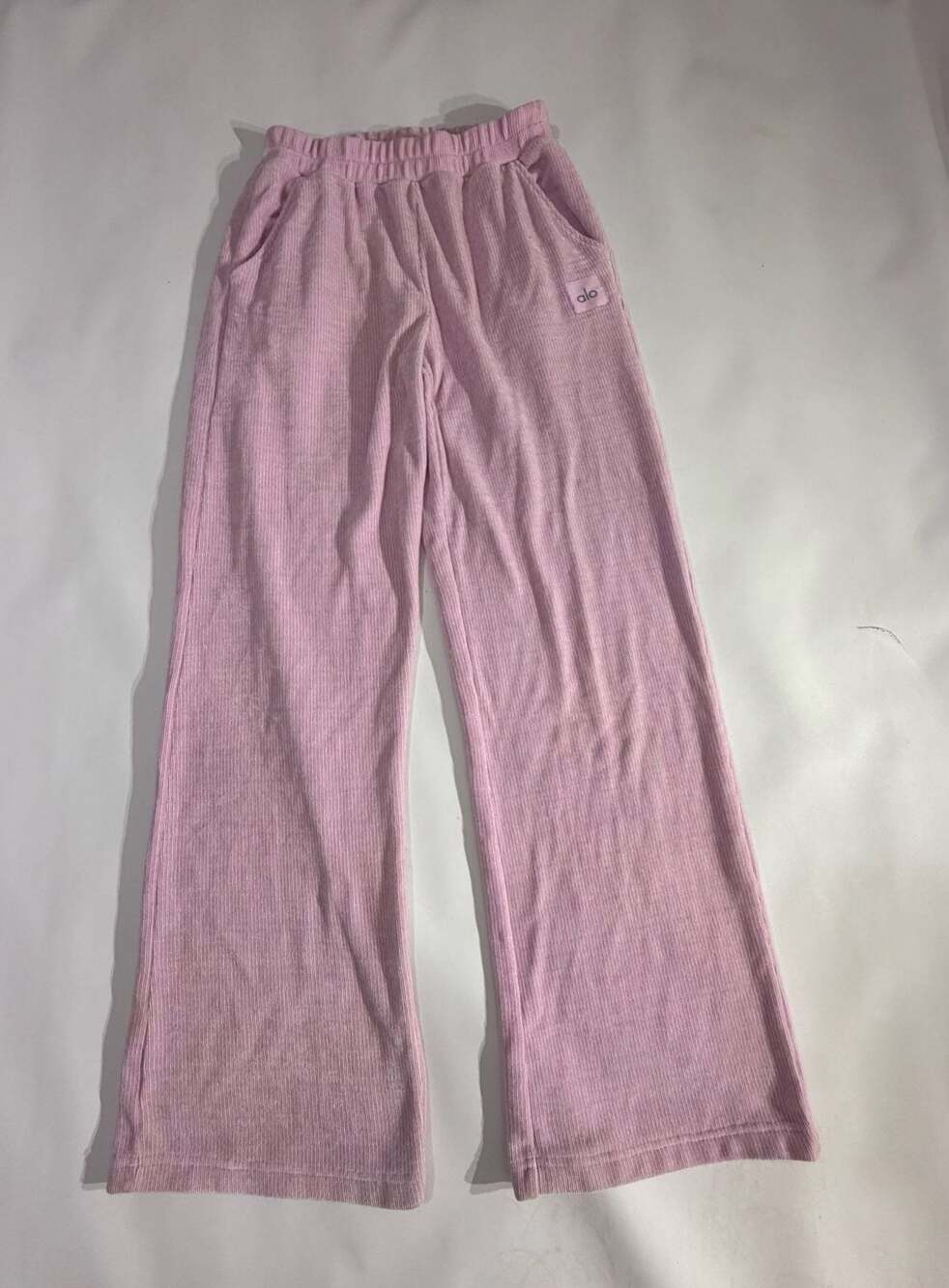 Alo Yoga Pink Ribbed Straight Leg Lounge Pants Soft Cozy Womens S/P